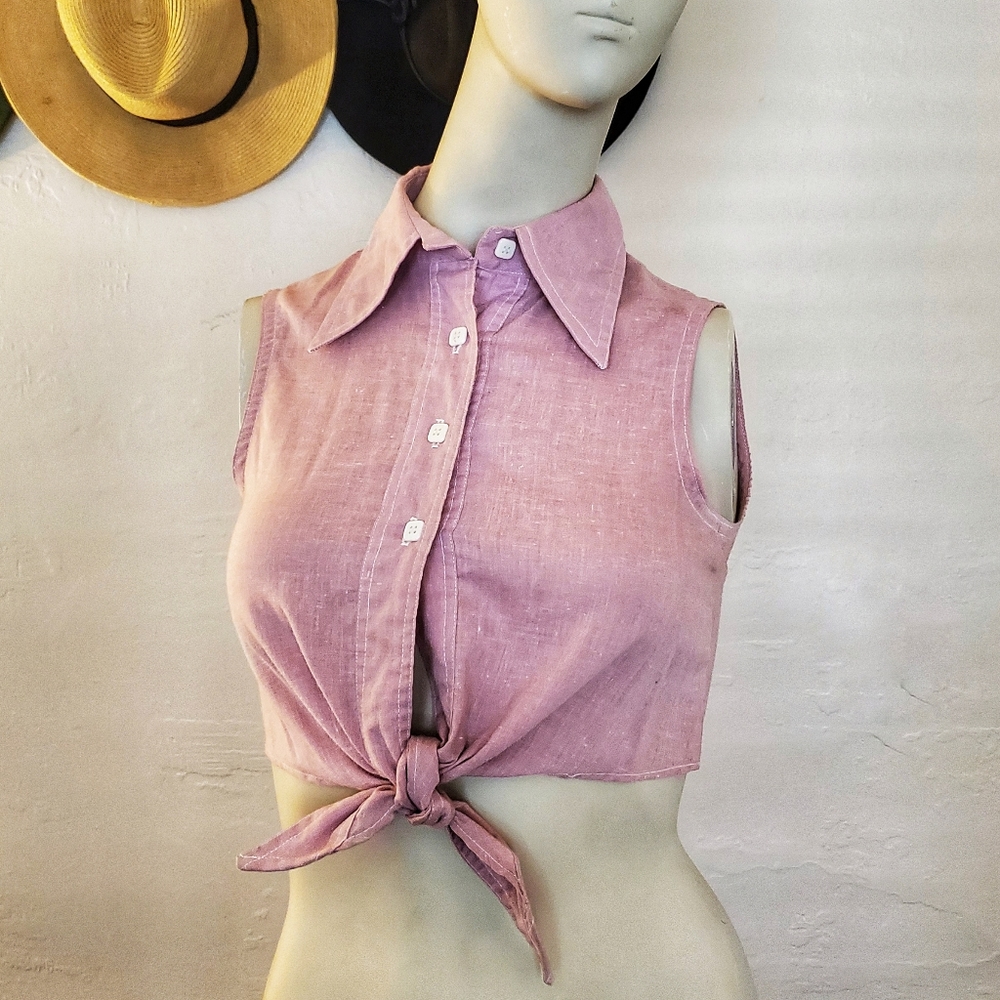 Vintage rose sleeveless crop knot top